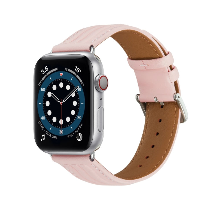 Embossed Line Genuine Leather Watch Band